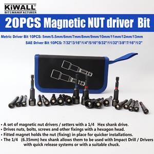 Magnetic Impact Nut Driver Bit <strong>Set</strong> <strong>20</strong> PCs, 1/4 Shank NUT Driver Setter Bit
