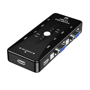 VGA KVM交换机，适用于4台电脑的USB 2.0 VGA KVM切换器共享1台显示器键盘鼠标打印机，USB KVM交换机