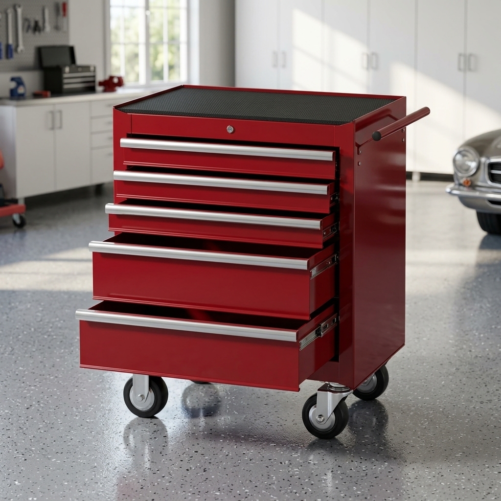 Chariot à outils roulant à 6 tiroirs, armoire à outils en acier rouge