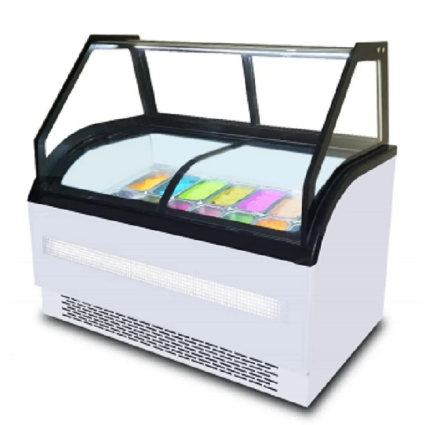 3 livelli cina display a basso consumo energetico scorrevole porta in vetro curvo armadio congelatore per gelato per il raffreddamento statico del secchio
