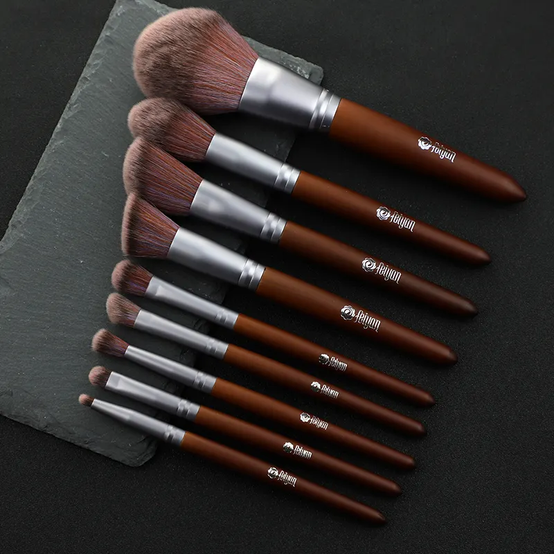 HMU Vegan Material Cosmetic Wood Brushes Makeup Free Samples Travel 9 Pcs Makeup Brushes Makeup Brush Set