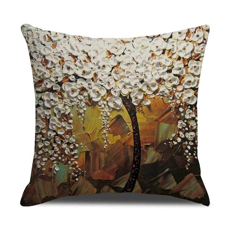 ins Nordic style oil painting tree print linen square pillow cover sofa bed cushion cover