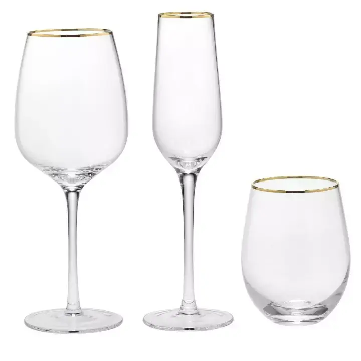 Vario Logo e colore disponibile con bordo in oro occhiali da vino bordati d'oro
