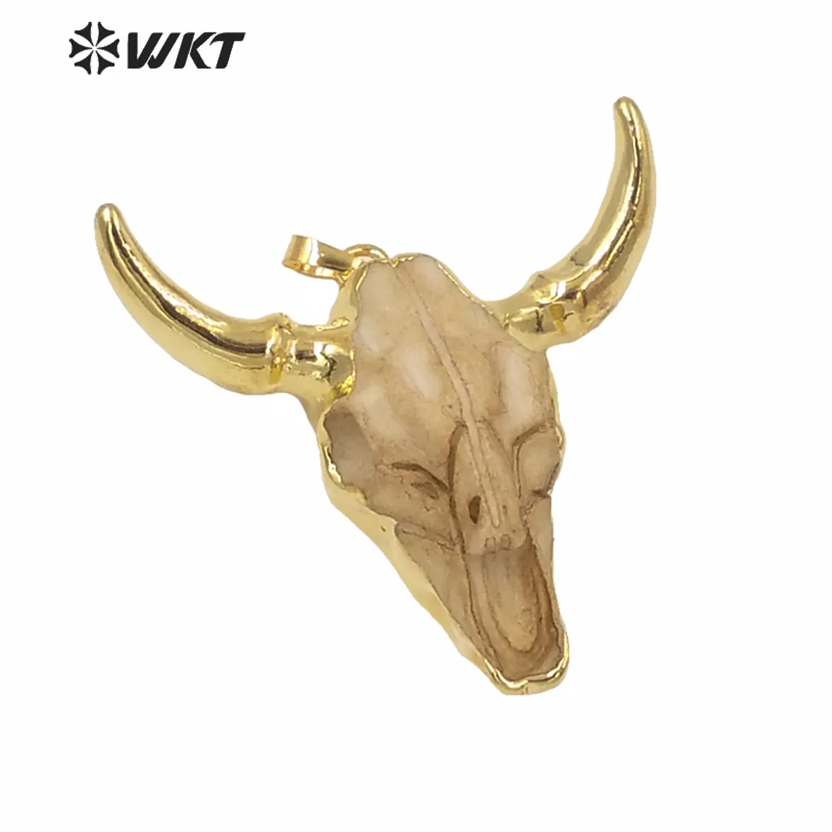 WT-P1338Wholesale colgante de cuerno de ganado de resina chapado en oro de 24k, nuevo colgante de cuerno de cabeza de ganado de toro chapado en oro de moda diseño único