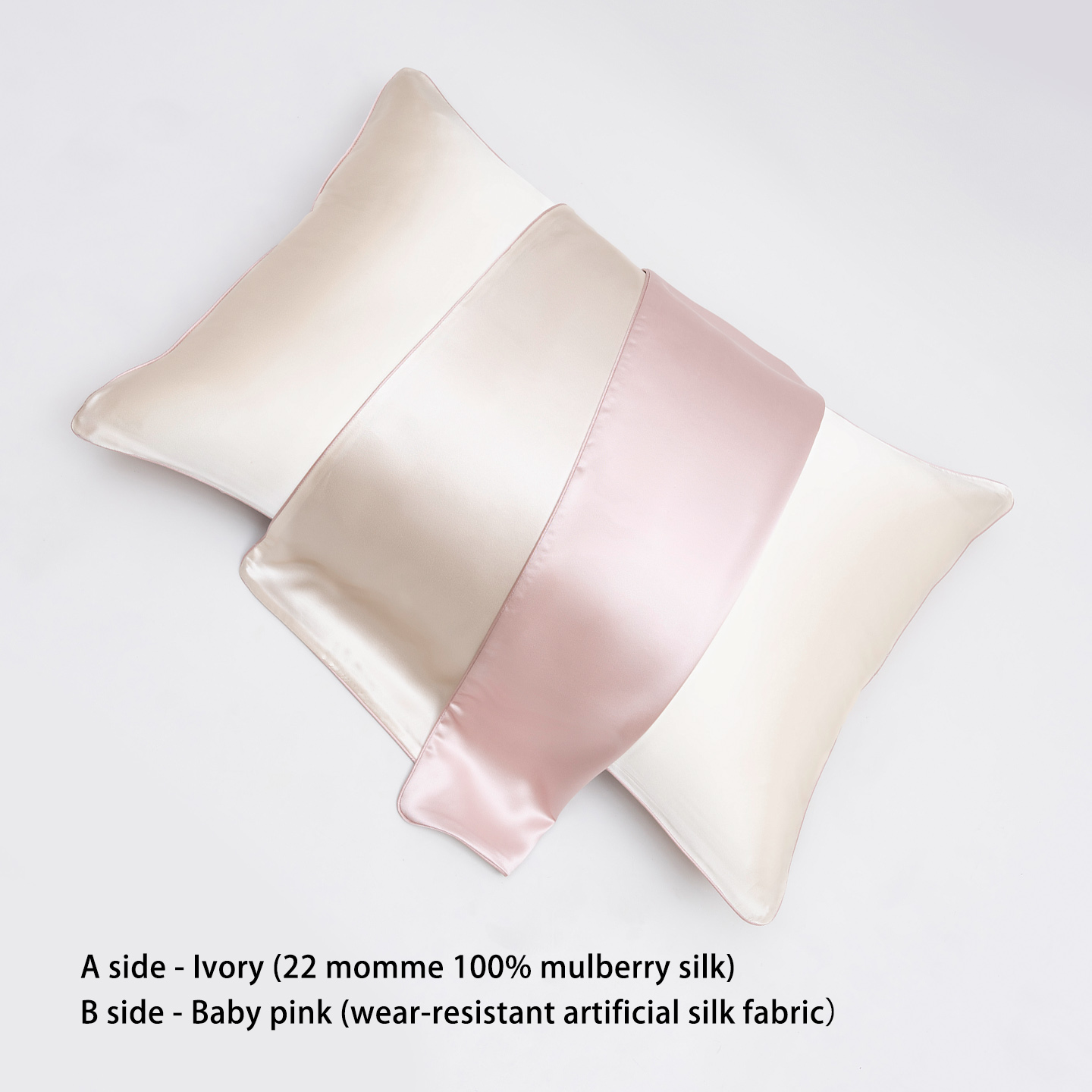 Ivory white / light pink 22momme Mulberry Silk pillow case