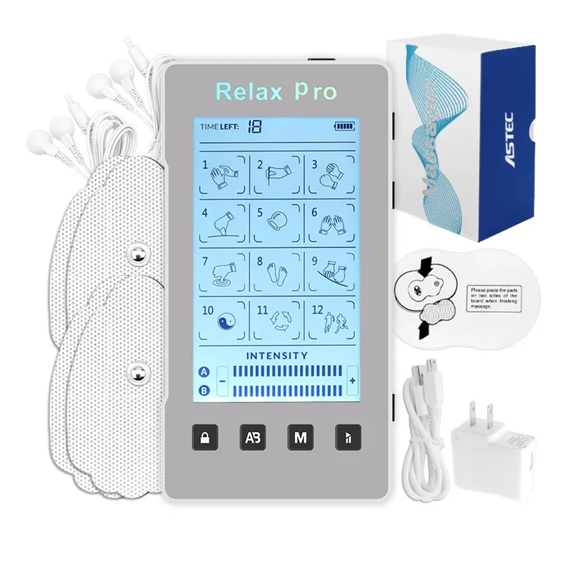 12-24modes Muscle Stimulator Electronic Pulse Massager and Rechargeable Touch Screen TENS Machine