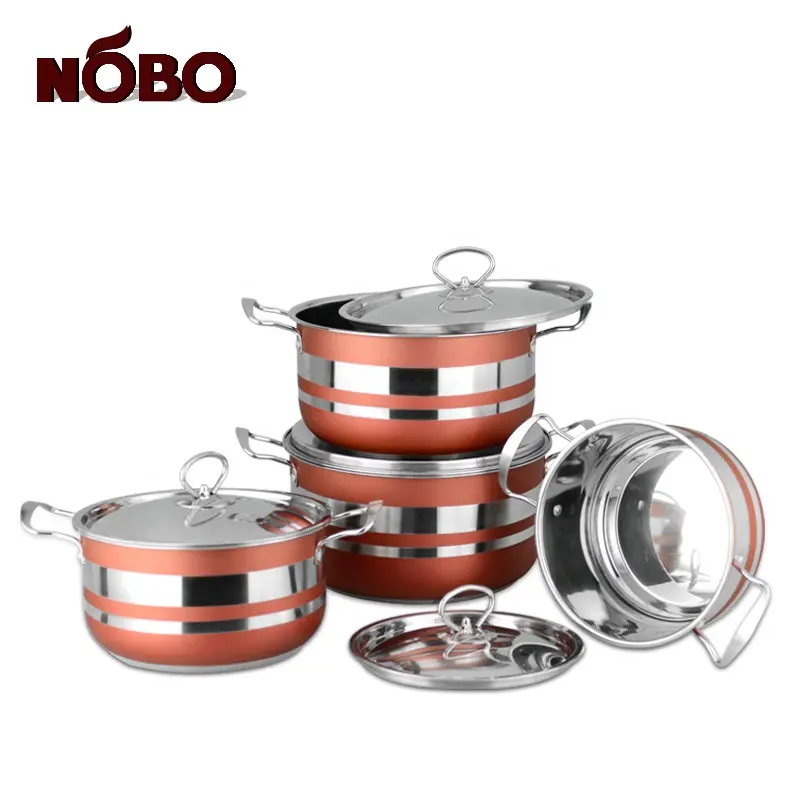 Popular royalty line red kitchen soup stock cooking pot set stainless steel cookware