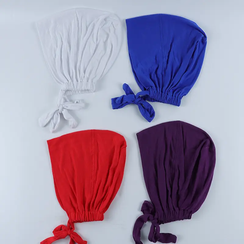All'ingrosso nuova moda tinta unita cotone mercerizzato berretto interno hijab donne sotto la sciarpa tappi legati con corda elastico cravatta cofani
