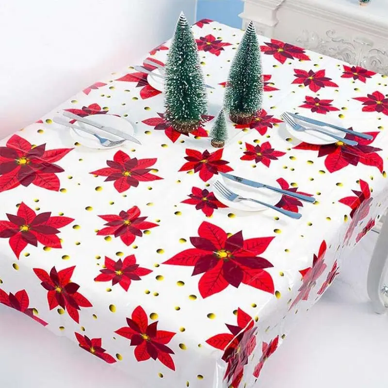 Toalha de mesa boneco de neve de 110x180cm, toalha brilhosa de flores para decoração caseira de natal e ano novo