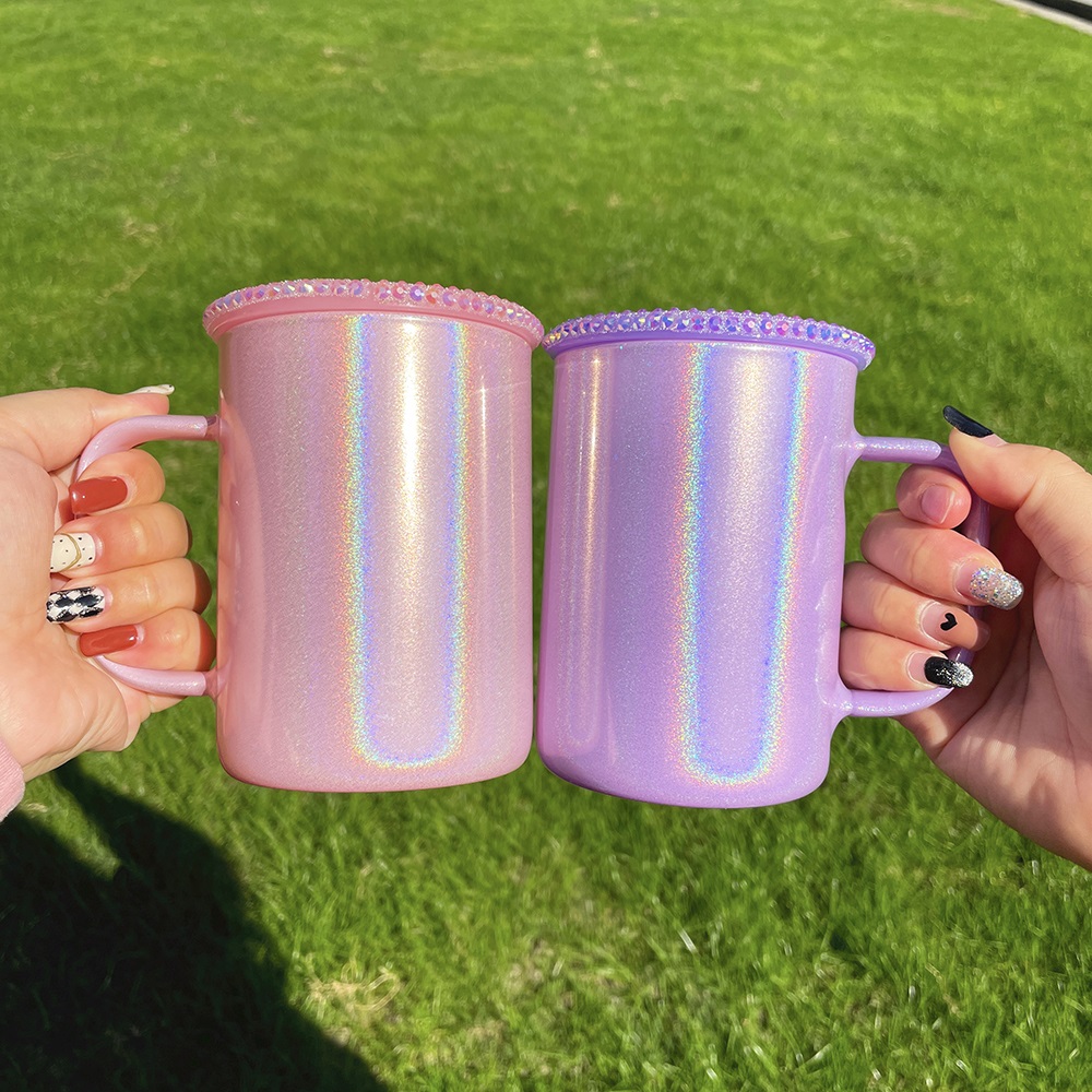 BPAフリーホログラフィックシマーグリッター17オンスカラー昇華可能ガラスコーヒーマグ、UV DTFラップ用PP蓋付きカスタマイズギフト用 - Product Image 6