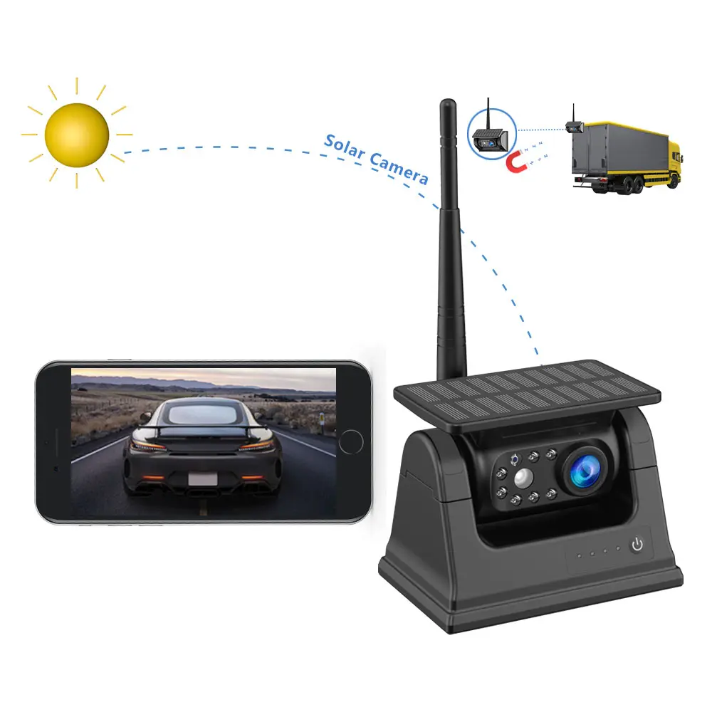 Wi-Fi Painel Solar 100m Frente Câmera de Visão Traseira Câmera do carro Sem Fio para Bus Van Truck Rv suporta Ios Android Phone