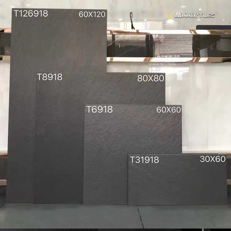 Foshan fabricantes 600*1200MM Azulejos de parede de piso antiderrapante preto/branco superfície côncava e convexa de fogo