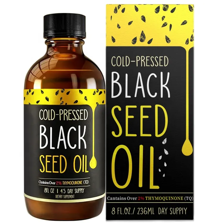 Aceite Esencial Aceite de Semilla Negra Personalizado 3 Veces Timoquinona Aceite de Semilla de Comino Negro Prensado en Frío