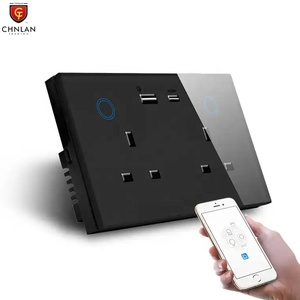 16Aリモコンスマート英国ダブルプラグソケットコンセントガラスタッチスイッチUsb + タイプcポートTuya WIFIスマートホーム
