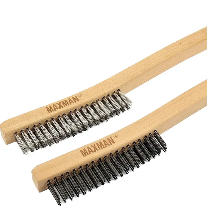 Wholesale Cheap Long Handle Cleaning Duty Stainless Scratch Wooden Handle Steel Wire Brush