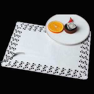 חד פעמי 14 "עגול לבן רקמת קייטרינג רקמת סולות plemats מלבן עוגת תחרה דוילי קישוט - Product Image 4