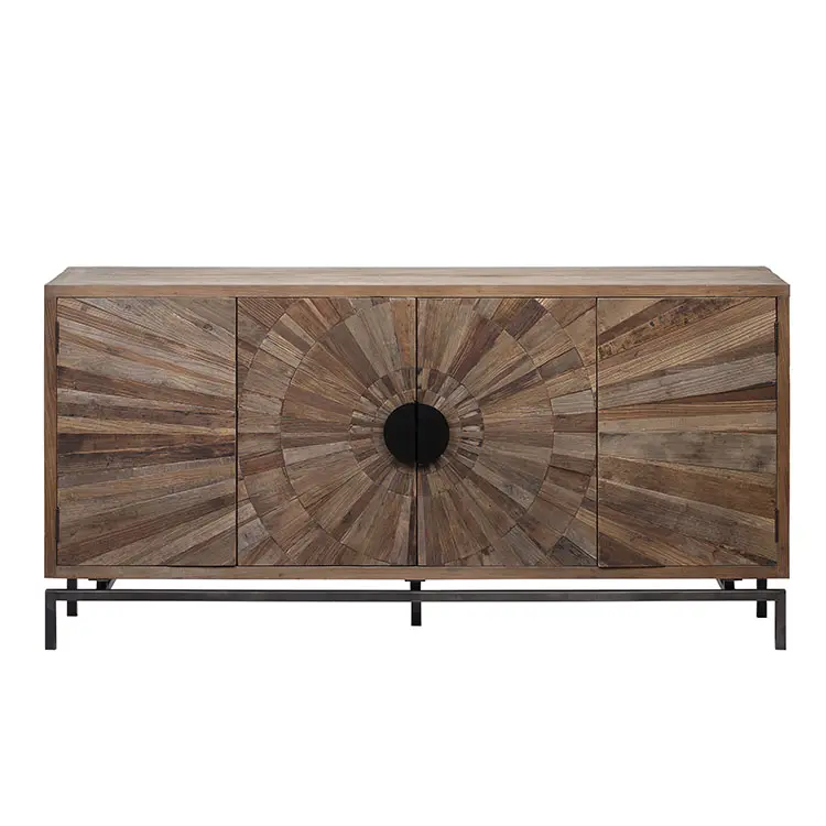 Decorative Metal Frame Reclaimed Elm Kitchen Cabinet Living Room furniture Wooden Storage Vintage Sideboard