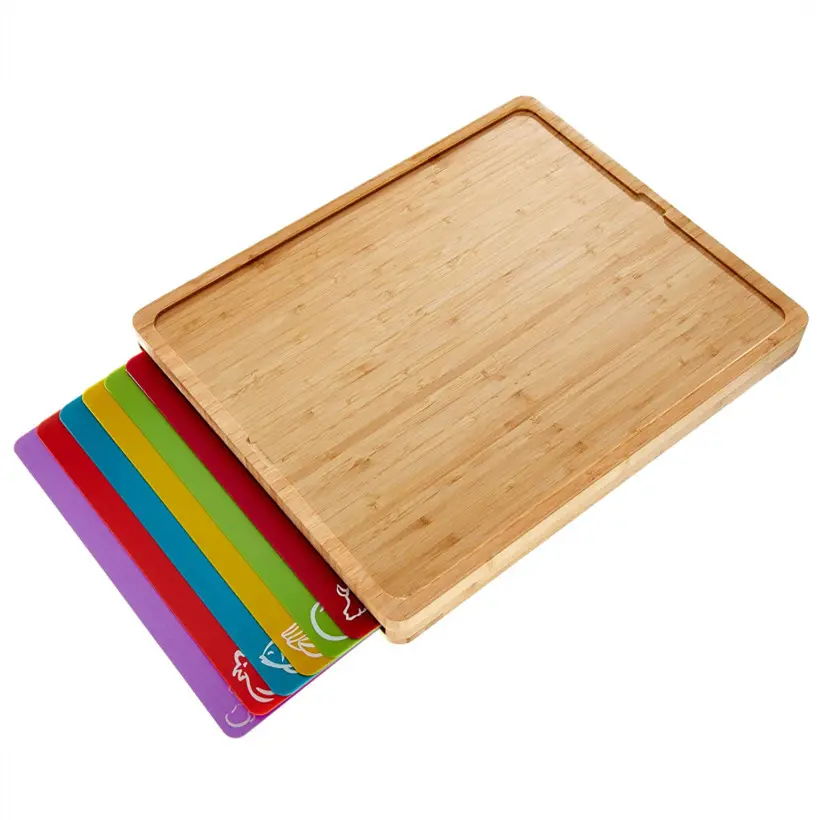 Addreen 2021 Set pemotong bambu kayu kue populer papan potong kode warna tikar bebas Bpa plastik untuk dapur telah lewat
