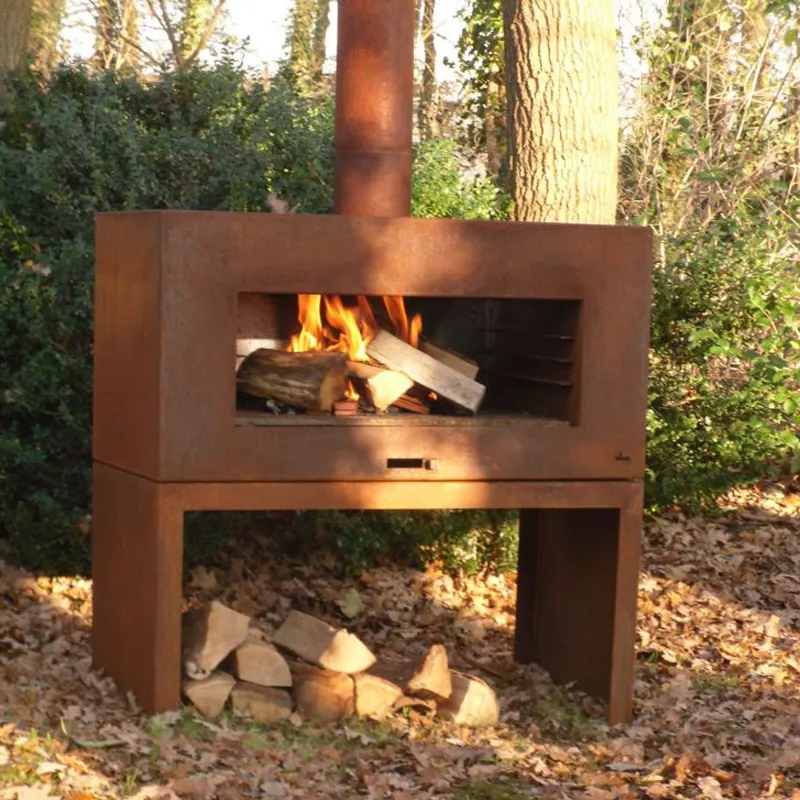 Outdoor Kitchen Wood Burning Metal Corten Steel Outdoor Fireplace With Chimney