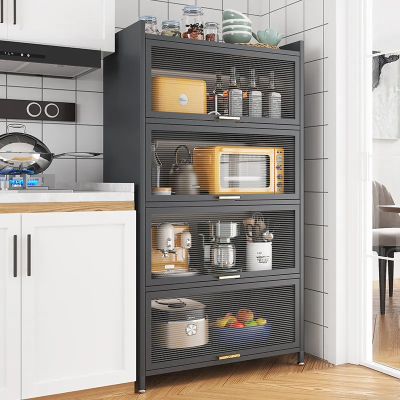 Baker Rack with Power Outlet Microwave Stand Bread Coffee Stand Kitchen Storage Rack Shelves for Spices Pots Pans