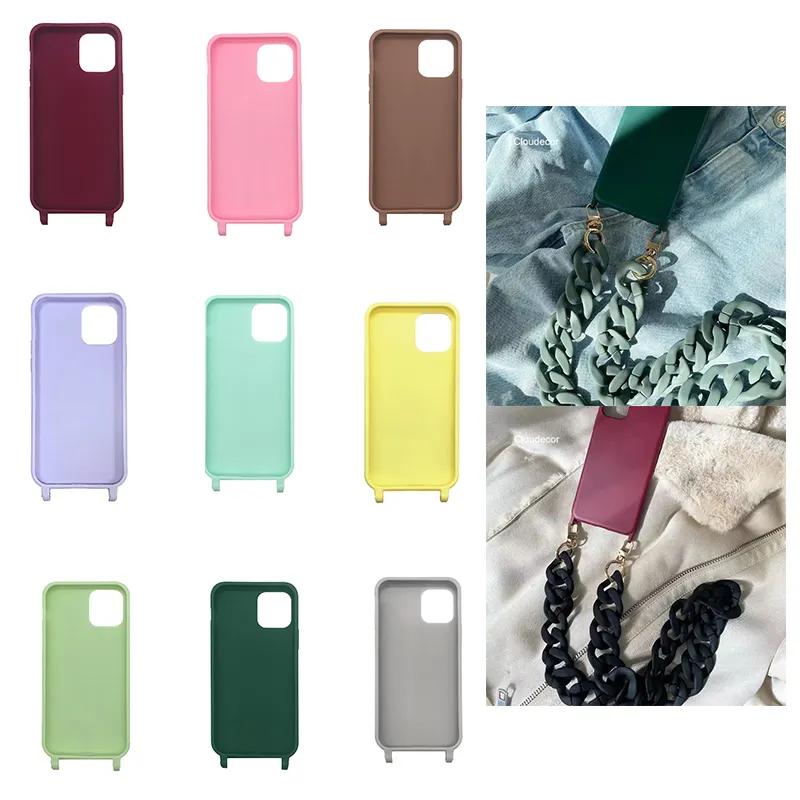 Casing ponsel dengan tali, untuk Iphone 15 14 13 12 11 Pro Max baru kalung selempang tali penutup telepon TPU lembut