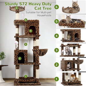 Árbol para gatos resistente y resistente para gatos grandes y Maine Coon de 20 libras + 72 pulgadas de altura 6 postes para rascar hamaca torre para gatos - Product Image 4