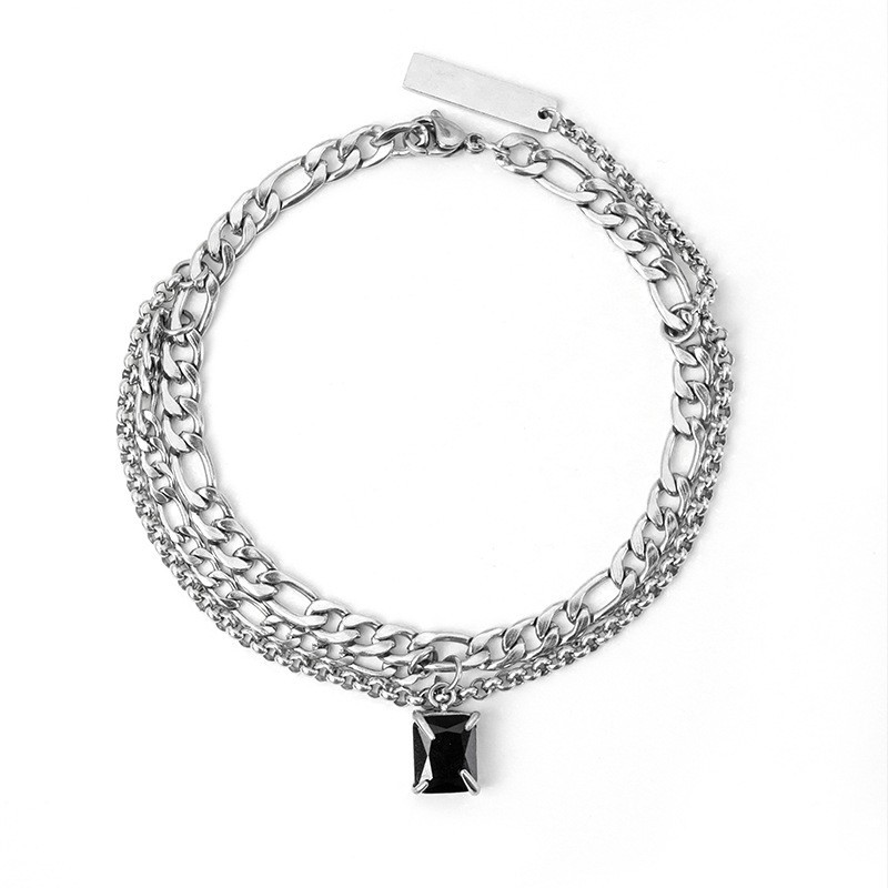 15 Bracelet bleu double couche avec pierres précieuses noires
