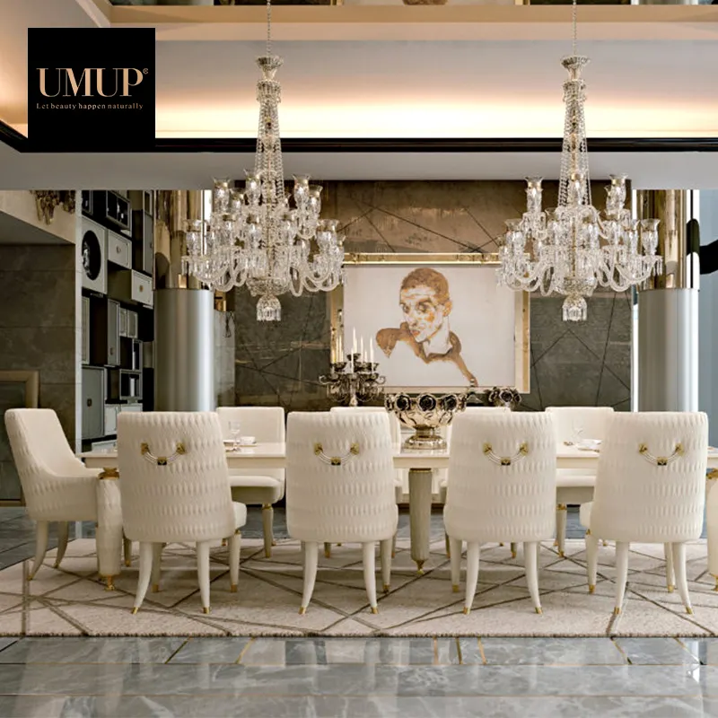 Hochzeits bankett Luxus Esszimmers tuhl Esszimmers tühle Sillas Italienischer moderner Stil weißer Leder Esszimmers tuhl