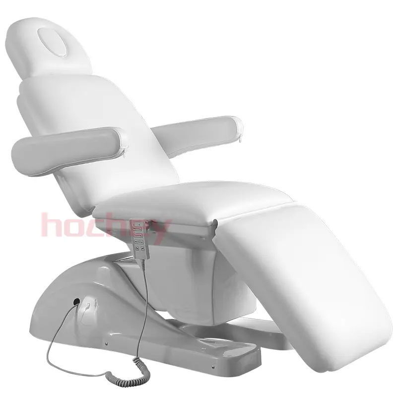 Mesa de massagem estética Hochey de couro branco com três motores, equipamento de beleza, cama elétrica cosmética para hospital e clínica