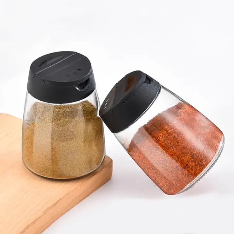 Moderno coperchio a morsetto in vetro per aromatizzare un vasetto per campeggio e condire il sale per agitatore di pepe contenitore con parte superiore a scatto 150ml