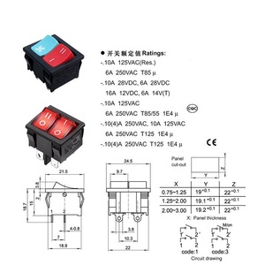 สวิตช์โยกปุ่มกดคู่แบบ21.5X24.5mm KCD2 4/5/6พิน - Product Image 4