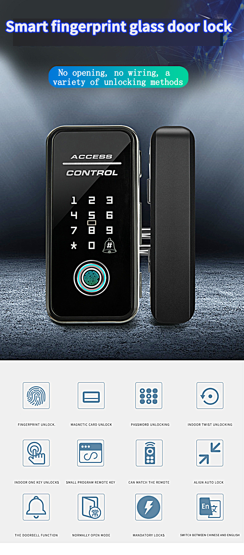 multilingual glass smart door lock refers to high-definition color screen remote control apple Multi-function locks safety frame