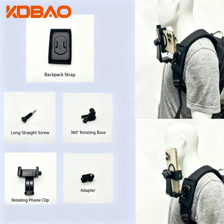Black Rotating phone holder for backpack straps