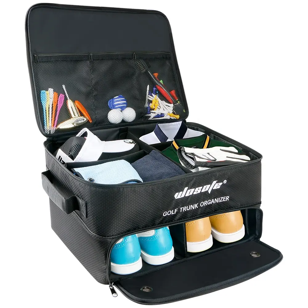 Готовый к отправке Wosofe водонепроницаемый полиэстер с толстой прокладкой 2-слойный органайзер для багажника для гольфа Аксессуары для гольфа сумки для обуви дорожные