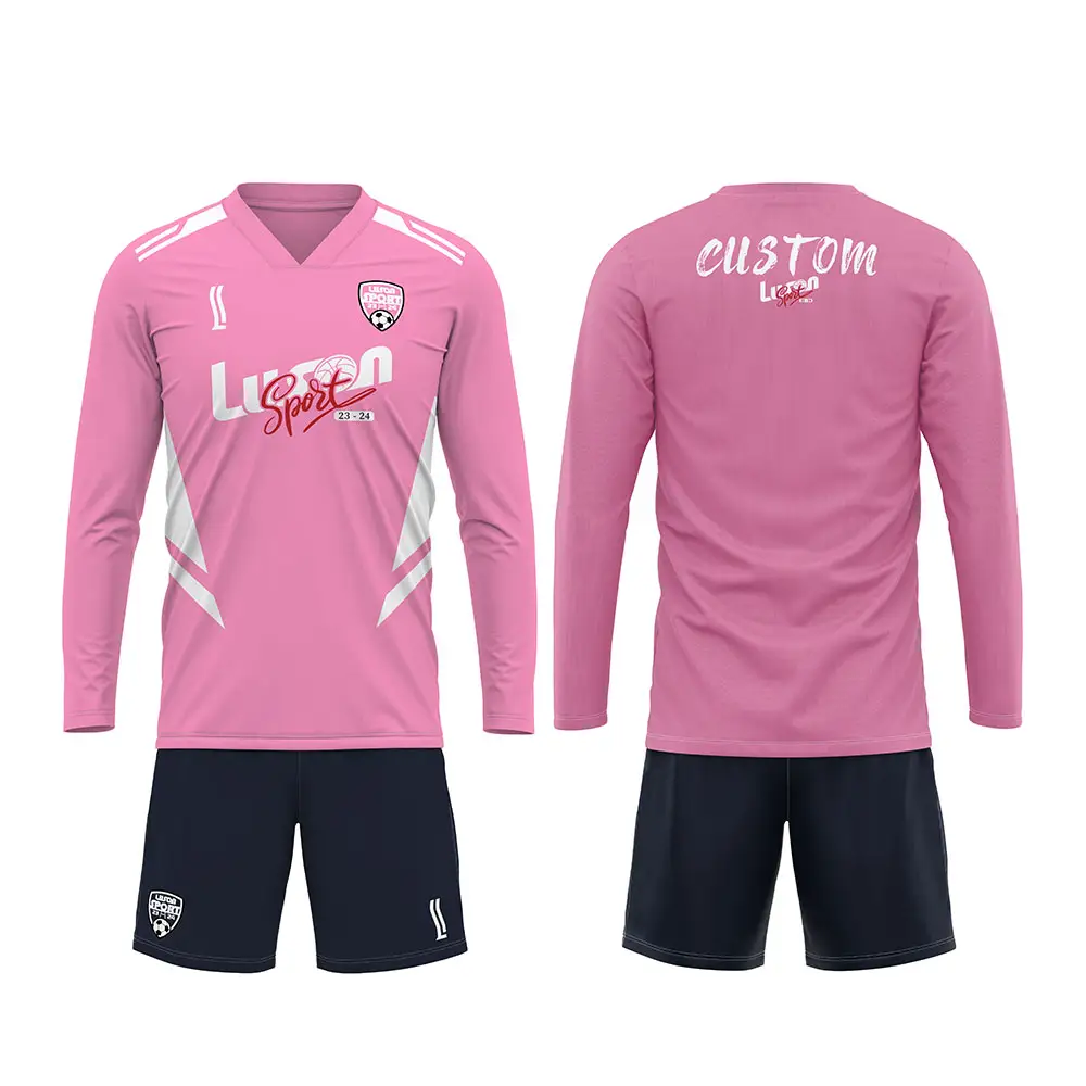 LUSON Camisa de futebol de futebol de gola de manga longa de secagem rápida com logotipo personalizado Uniformes de futebol