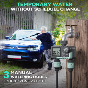 Timer acqua per tubo da giardino 2 Zone di irrigazione con ritardo pioggia manuale irrigazione sistema di controllo automatico - Product Image 3
