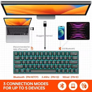 Nuovo arrivo T-WOLF T30 3 modalità TKL 1450mAh OUTEMU Switch 63 tasti Wireless tastiera meccanica ad asse ciano per gioco - Product Image 5