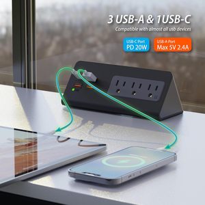 带usb-c端口的床头柜边缘安装电源板桌面电涌保护器台式夹具电源插座，带3个交流插座4个USB - Product Image 2