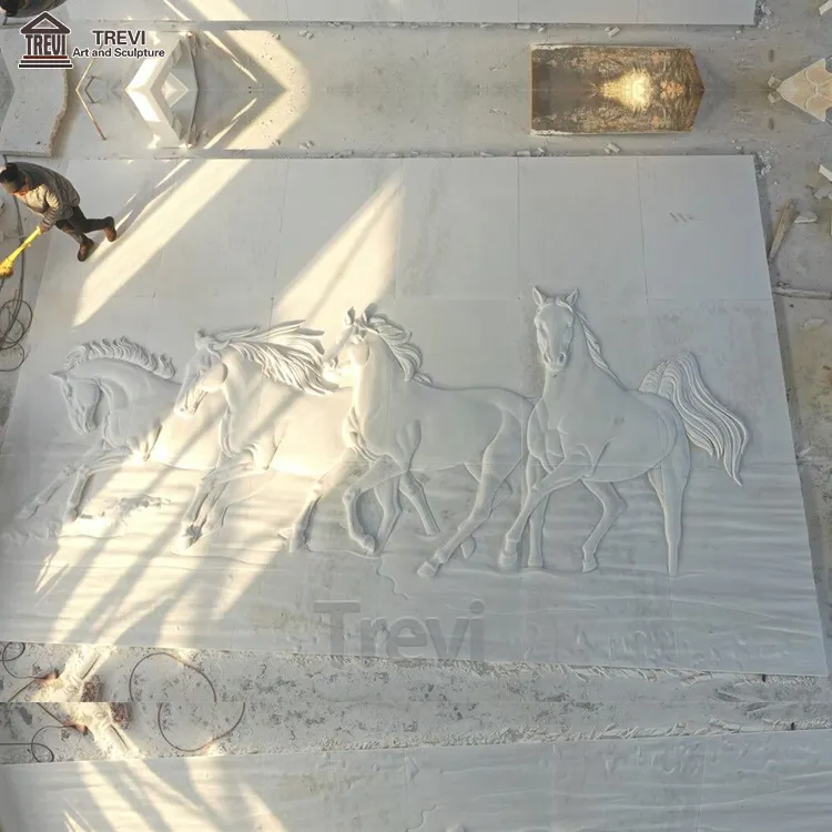 Scultura di rilievo della parete del cavallo di marmo bianco di scultura di pietra di arte della decorazione della parete della casa del giardino