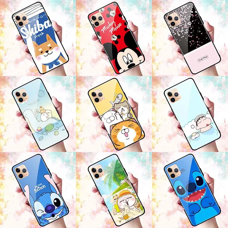 Custodia in vetro temperato animale carino stampato personalizzato per Apple iPhone 11 Dog Bear custodia colorata per telefono di design Kawaii Cartoon di lusso