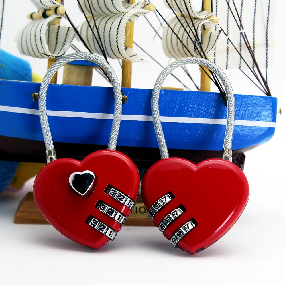 사랑스러운 붉은 심장 모양 조합 잠금 3 자리 케이블 수하물 사랑 자물쇠 발렌타인 웨딩 프로모션 선물