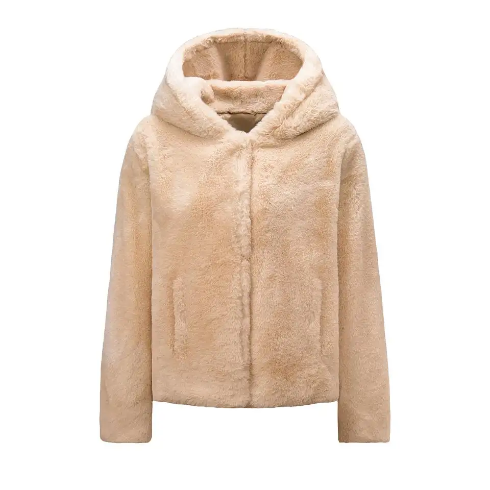 OEM ODM Custom Logo Full Zip con cappuccio donna giacca in pelliccia sintetica giacca invernale calda da donna