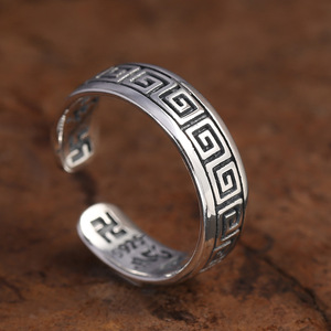 Großhandel S925 Sterling Silber Ring für Männer und Frauen Retro verstellbare Öffnung Einfache Vajra Muster Ring buddhistischen Schmuck