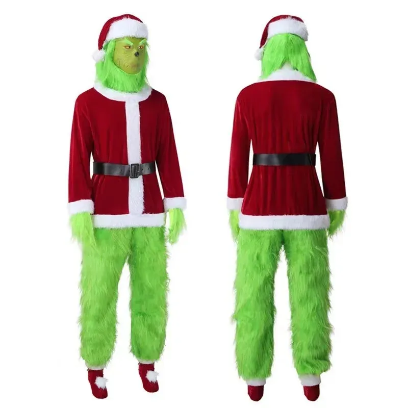Sıcak satış noel kostüm erkekler için Santa Suit yetişkin 7 adet Deluxe kürklü yeşil büyük canavar cadılar bayramı kıyafet tatil Cosplay için