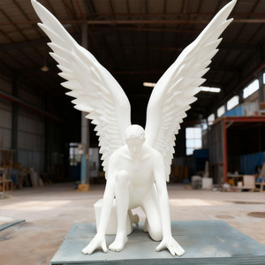 Statue décorative de parc de jardin extérieur de miroir doré moderne de haute qualité Sculpture d'aile d'archange en acier inoxydable - Product Image 3