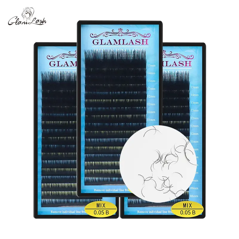 ग्लैमलैश झूठी मिंक बरौनी एक्सटेंशन मिश्रित लंबाई 7-15 मिमी नकली सिंथेटिक मिंक प्राकृतिक पलकें