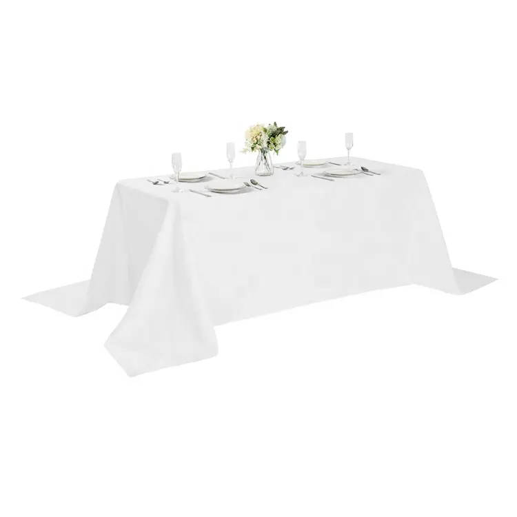 Hình chữ nhật khăn trải bàn 90x132 inch có thể giặt Polyester vải trắng bảng vải cho đám cưới bên ăn tiệc trang trí