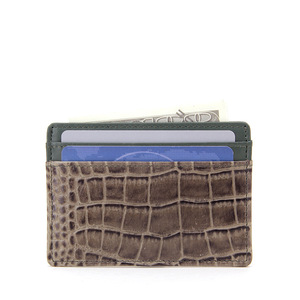 Titular de la tarjeta de identificación de cuero de vaca genuino de cocodrilo Rfid bloqueo minimalista billetera delgada logotipo personalizado patrón de cocodrilo carteras - Product Image 4