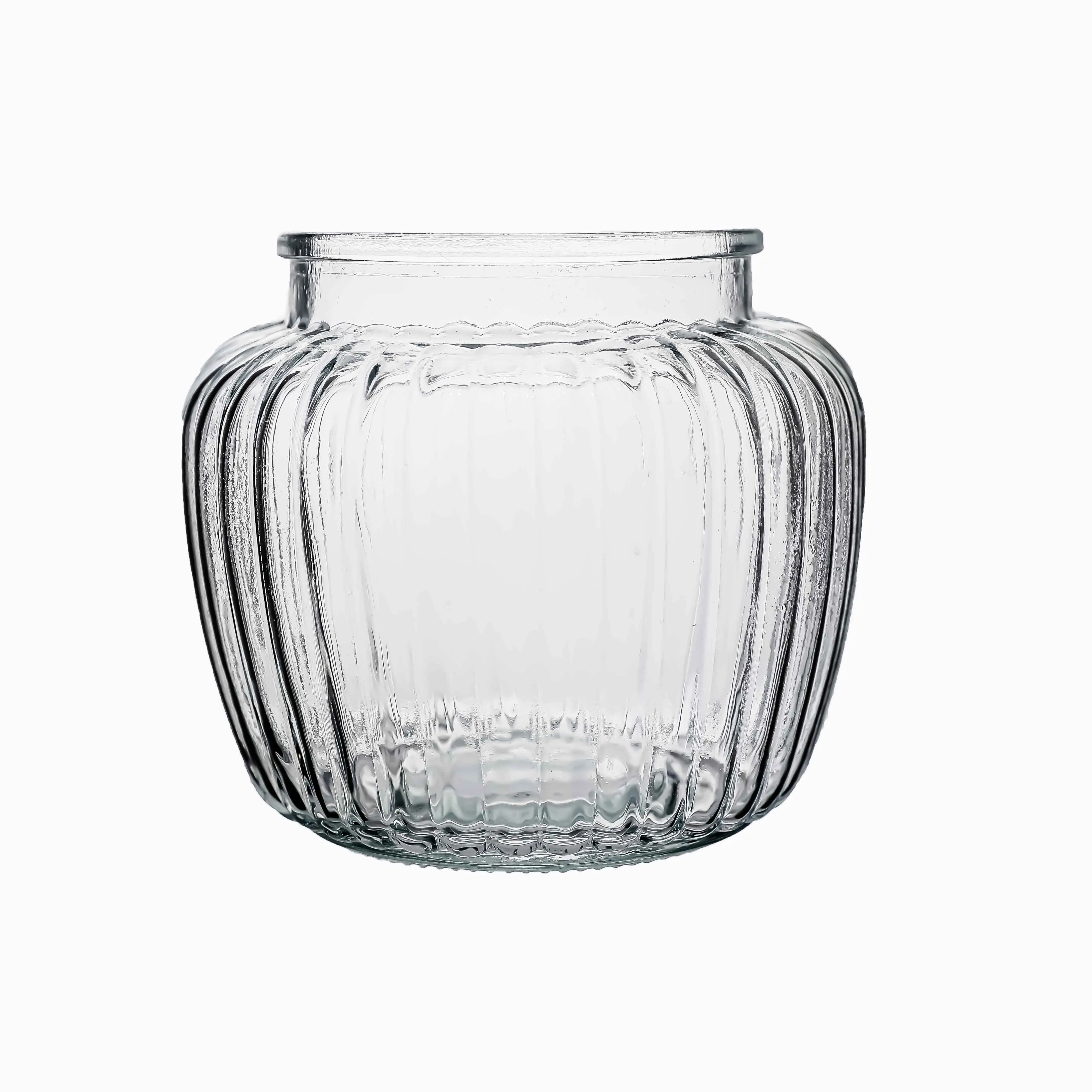 New Product Luxury vertical striped Glass storage jar for Christmas Kitchenware Clear Cheap Glass jars