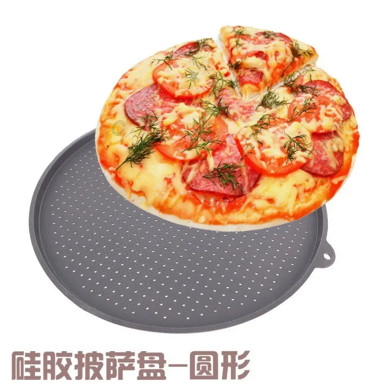 Loyang Pizza silikon Universal tahan panas, nampan memanggang silikon lembut mudah dibersihkan dengan lubang